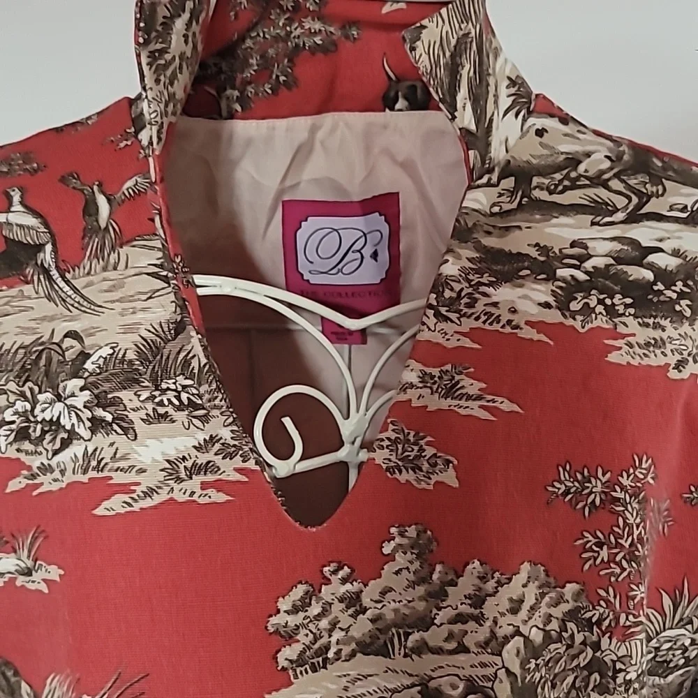 B THE COLLECTION Bird Dogs and Pheasants Print 100% Cotton Tunic Size S - Picture 5 of 6